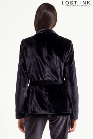 Lost Ink Velvet Belted Blazer